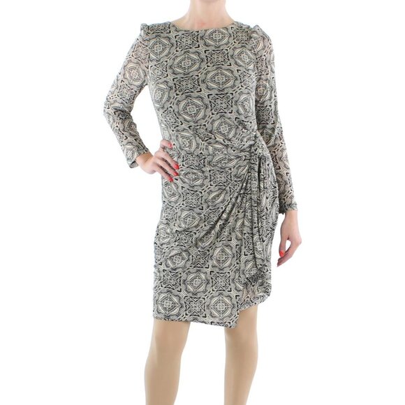 Tommy Hilfiger NWT black/cream side tie geometric print mesh dress sz 8 - Picture 3 of 12